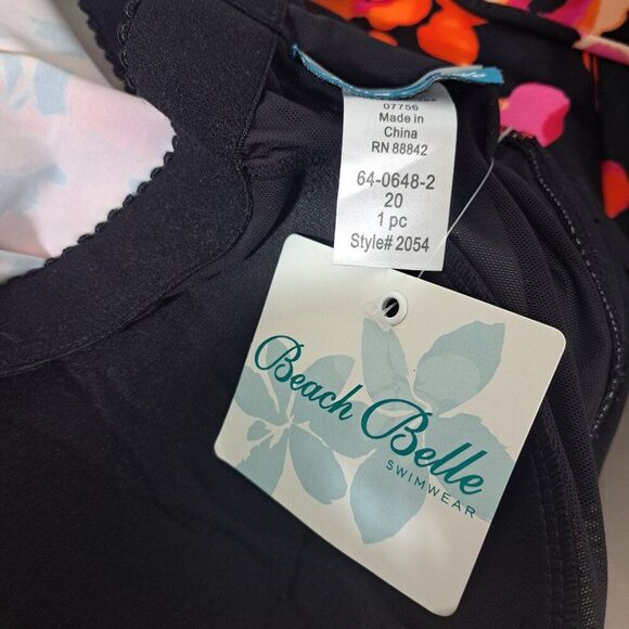 Beach Belle Women's Black Multi Floral Tankini Top Travel Vacation Plus Sz 20 - Picture 8 of 8